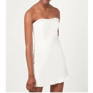 French Connection strapless ruffle mini dress in white, size 4